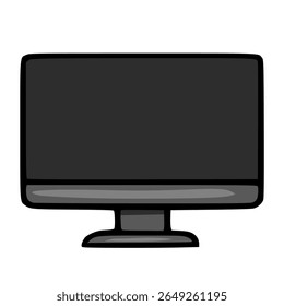 A simple vector illustration of a dark grey computer monitor with a blank screen, perfect for website design or presentations, showcasing a minimalist and modern aesthetic.