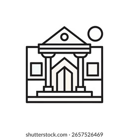 Uma ilustração vetorial simples representando um interior de galeria de arte com o contorno de uma pintura sobre um fundo branco.