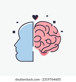 A simple vector illustration depicting the concept of mental health with a brain and heart