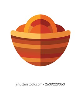Simple vector illustration depicting a stylized basket filled with spherical fruits against a clean white background for design purposes