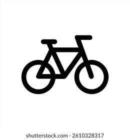 A simple vector illustration depicts a black bicycle on a clean white background. The design emphasizes the bikes structure, ideal for transport themes and biking activities.