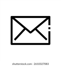 A simple vector illustration depicts an envelope with lines representing an open flap. This design symbolizes communication, messaging, or mailing services. The graphic is minimalistic and clean.