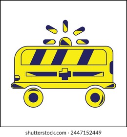 simple vector illustration design with an ambulance in yellow and blue in flat style. suitable for logos, icons, posters, advertisements, banners, companies, t-shirt designs, stickers, websites.