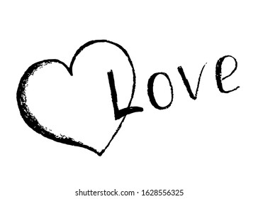 Simple vector illustration for design of the holiday of all lovers, Valentine's Day, February 14th. Big heart lettering love isolated on a white background. Freehand drawn black outline. 