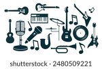Simple vector illustration design of musical instruments, musical instrument silhouettes. Musical instrument elements for designs with entertainment concepts, music festivals