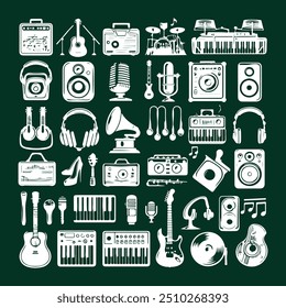 Simple vector illustration design of musical instruments, musical instrument silhouettes. Musical instrument elements for designs with entertainment concepts, music festivals, musical icons 
