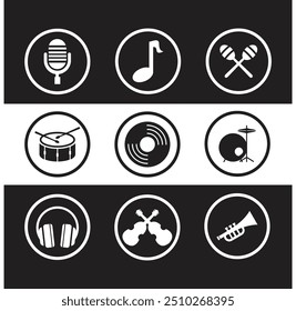 Simple vector illustration design of musical instruments, musical instrument silhouettes. Musical instrument elements for designs with entertainment concepts, music festivals, musical icons 
