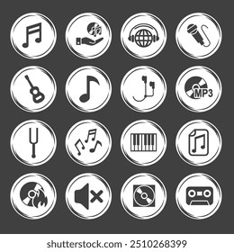 Diseño de Ilustración vectorial simple de instrumentos musicales, siluetas de instrumentos musicales. Elementos de instrumentos musicales para diseños con conceptos de entretenimiento, festivales de música, íconos musicales 
