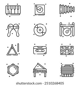 Simple vector illustration design of musical instruments, musical instrument silhouettes. Musical instrument elements for designs with entertainment concepts, music festivals, musical icons 
