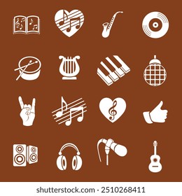 Simple vector illustration design of musical instruments, musical instrument silhouettes. Musical instrument elements for designs with entertainment concepts, music festivals, musical icons 
