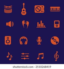 Simple vector illustration design of musical instruments, musical instrument silhouettes. Musical instrument elements for designs with entertainment concepts, music festivals, musical icons 
