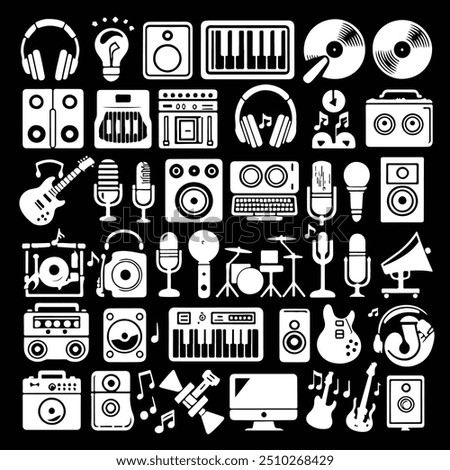 Simple vector illustration design of musical instruments, musical instrument silhouettes. Musical instrument elements for designs with entertainment concepts, music festivals, musical icons 
