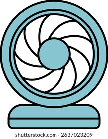 Simple vector illustration of a desk fan in blue. Minimal line art of a small electric fan for personal cooling, isolated on a white background. Perfect for summer and home appliance themes.