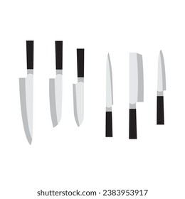 simple vector illustration of different types of kitchen knives