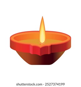 A simple vector illustration of a Diya with a glowing flame, commonly used during Diwali celebrations and religious rituals.