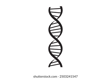 Una Ilustración vectorial simple de una estructura de doble hélice de ADN. El diseño en blanco y negro destaca la espiral icónica, que representa la genética, la biología y la ciencia molecular.