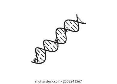 A simple vector illustration of a DNA double helix structure. The black and white design highlights the iconic spiral, representing genetics, biology, and molecular science.