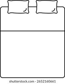Simple vector illustration of a double bed flat line icon. Minimal bedding sign for hotel, bedroom, sleep, rest, furniture, interior design, travel accommodation, real estate, or hospitality projects