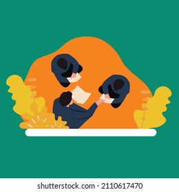 Simple Vector illustration drawing of the top view of Muslim people in mosque reading Quran together with the concept of Islamic education and school of holly book Quran. Design vector illustration