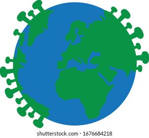 Simple vector illustration of earth infected by corona virus, also known as Covid-19. 