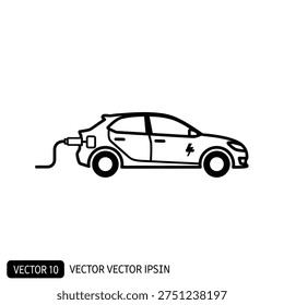 A simple vector illustration of an electric car being charged, representing clean energy and sustainable transportation.