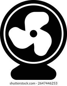 Una simple Ilustración vectorial de un ventilador eléctrico. Ideal para temas como verano, olas de calor, refrigeración, ventilación, electrodomésticos, clima interior, noches calurosas o diseños de Clima estacionales.