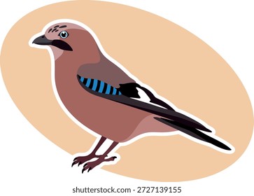 
Simple vector illustration of a European jay with white background on a light beige ellipse.
