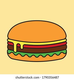 simple vector illustration of fast food burger on yellow background