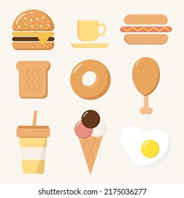 simple ilustración vectorial de hamburguesa de comida rápida, patata frita y huevo