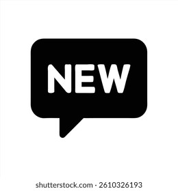 A simple vector illustration features a bold speech bubble with the word new inside. This design is suitable for announcements, marketing, and digital communications in various settings.