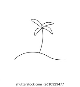 A simple vector illustration features a palm tree standing on a gentle hill. The design is clean and minimalist, embodying a serene tropical vibe.