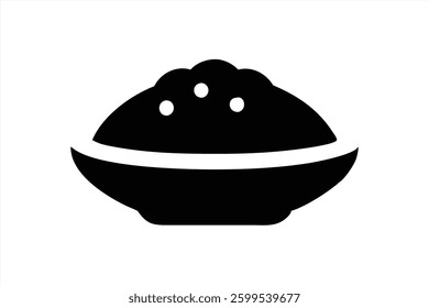 A simple vector illustration features a silhouette of a bowl filled with rice. The design focuses on the rounded shape of the bowl and the texture of the rice. Ideal for food related themes.
