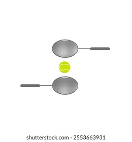 Simple vector illustration featuring two tennis rackets and a tennis ball. Ideal for sports-related themes, with a focus on tennis equipment and minimalist designs for banners or educational materials