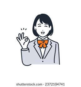 A simple vector illustration of a female student smiling and giving an OK sign