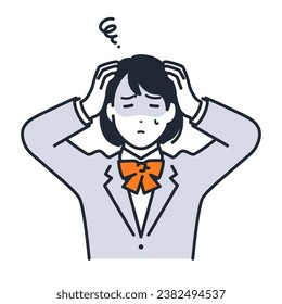 A simple vector illustration of a female student holding her head and worrying