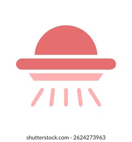 Ilustração vetorial simples de uma espaçonave fictícia com luz emanando abaixo