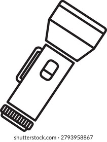 Simple vector illustration of a flashlight emitting light with an open cover and switch visible for emergency or outdoor use