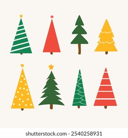 Simple vector illustration of flat Christmas trees on a white solid background. This minimalist design is perfect for festive decor, holiday cards, and seasonal digital projects.