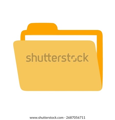 Simple vector illustration in flat design style featuring an open document folder icon in bright yellow and orange.