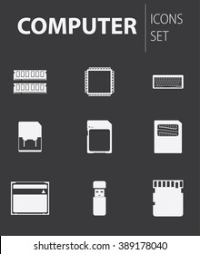 Simple vector illustration in the form of thematic icons for websites and applications: computer icons
