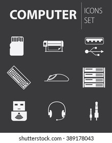 Simple vector illustration in the form of thematic icons for websites and applications: computer icons