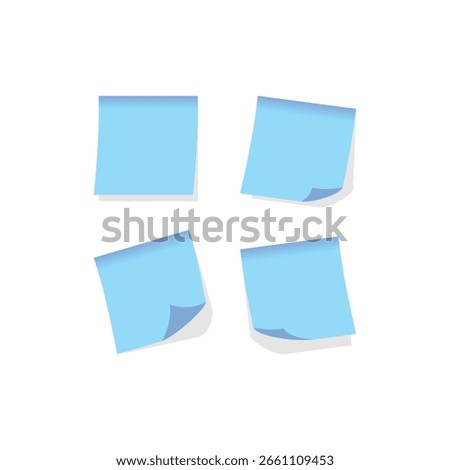A simple vector illustration of four blue sticky notes in various angles, perfect for office, memo, and reminder themes