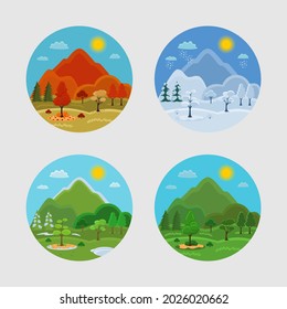 simple vector illustration four seasons landscape with trees