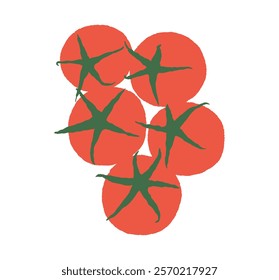 Simple vector illustration of fresh red tomatoes with stems. Above view. Flat style food graphics isolated on the white background