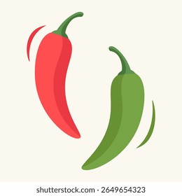 Ilustração vetorial simples de pimentão fresco vermelho e verde quente. Ícone minimalista para comida apimentada, culinária ou conceitos de tempero, isolado em um fundo claro