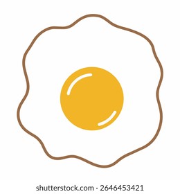 Ilustração vetorial simples de um ovo frito com uma gema amarela brilhante e clara de ovo branco, delineada com uma linha marrom ondulada. Ideal para café da manhã, brunch e projetos relacionados à comida