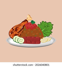 simple ilustración vectorial del arroz frito con salsa de tomate sobre él