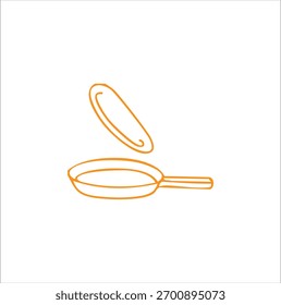Una simple Ilustración vectorial de una sartén con un mango, diseñada para cocinar e imágenes relacionadas con la cocina. La cacerola se muestra desde una vista superior o en ángulo, enfatizando su forma redonda y funcional