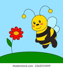 ilustración vectorial simple abeja graciosa con flor