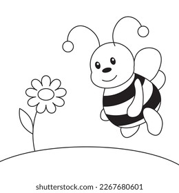 simple vector illustration funny bee black and white